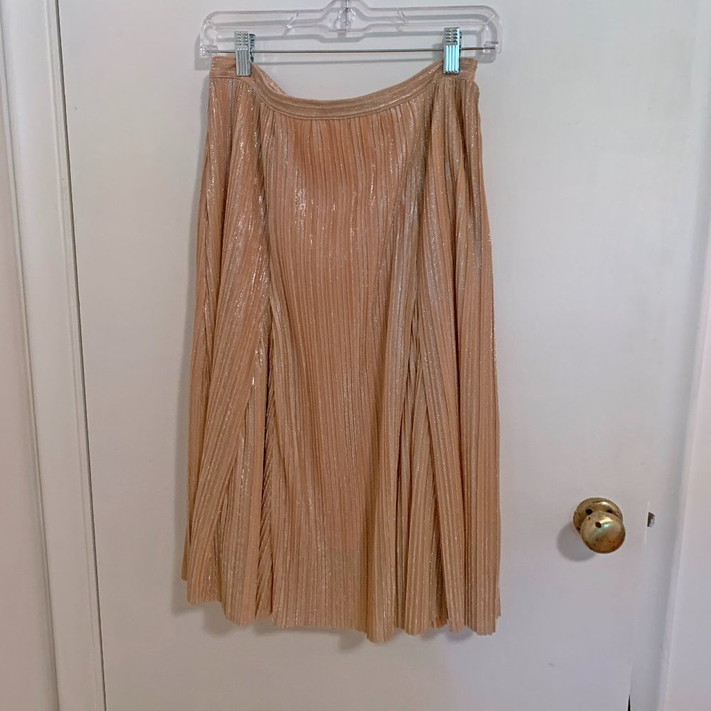 Relaxed Metallic Pleated Midi Skirt Sz S US Maeve Anthropologie Ambra Rose Gold - Picture 5 of 12